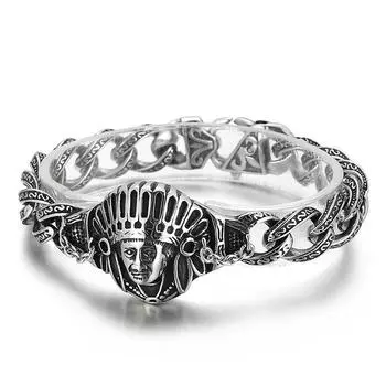 Серебряный цвет, новые персонализированные ювелирные изделия в стиле ретро, старый и доминирующий мужской браслет с узором вождя 18CM серебряный