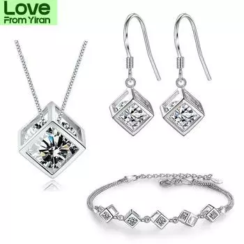 Серебряный цвет простые геометрические квадратные свадебные комплекты украшений любви высокого качества для женщин подарок невесте Ne +Ea +Br
