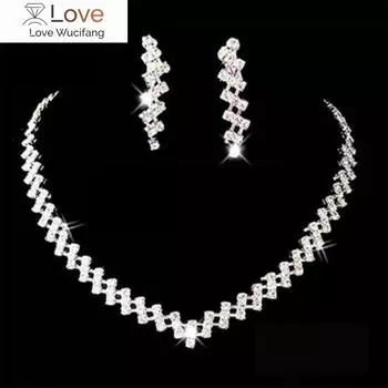 Серебряный цвет Свадебный комплект ювелирных изделий Кристалл Свадебные блестящие стразы Комплекты ювелирных изделий Элегантное ожерелье Серьги Комплект ювелирных изделий для помолвки
