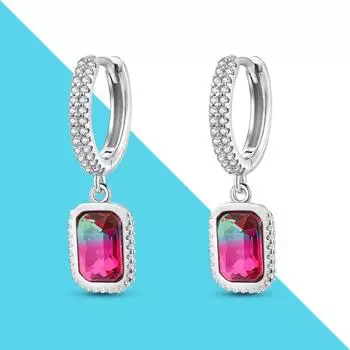 Серебряный цвет сверкающие паве розовые фианиты висячие серьги для женщин мода помолвка ювелирные изделия подарок