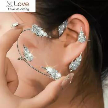 Серебряный цвет сверкающий циркон серьги клипсы без пирсинга для женщин листья перо серьги клипсы модные украшения