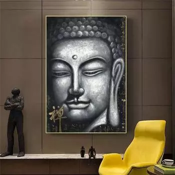 Серебряный цвет, винтажный холст с изображением Будды, художественные принты и постеры, настенные панно в китайском стиле, буддизм, Куадрос для гостиной 20x30cm