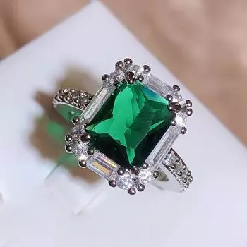 Серебряный цвет зеленый кубический цирконий кольца женские простые и элегантные свадебные юбилей вечеринка женские кольца новые модные ювелирные изделия Resizable зелёный