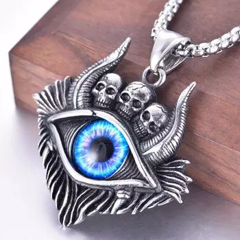 Серебряный цветной кулон «Глаз дьявола», персонализированное ожерелье с глазом, модное мужское ожерелье 50CM серебряный