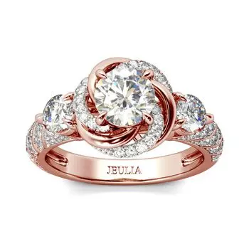 Серебряный цветок Halo круглой огранки модный серебряный аксессуар [Jeulia] женское кольцо, кольцо, CZ, блестящее, милое, день рождения, вечеринка, (Белый, 11) (Розовое золото, 10)