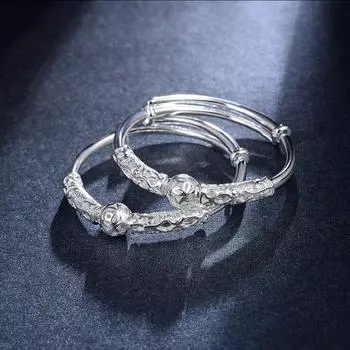 Серебряный детский браслет для ног S990 с шариковым узором, мужская и женская пара, стиль «тяни-толкай», подарок на первый день рождения для младенцев и детей Adjustable size