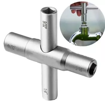 Серебряный ключ 4-в-1 Крестовой ключ для смесителя Квадратный ключ Ручной ключ для ванной комнаты 1 pc