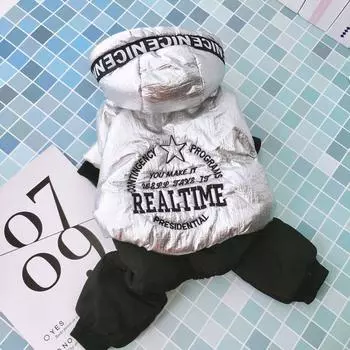 Серебряный комбинезон для собак, толстая толстовка с капюшоном для домашних животных, парка, зимняя одежда для собак, теплые комбинезоны на четыре ноги для маленьких собак, щенок шнауцера 10A S оранжевый