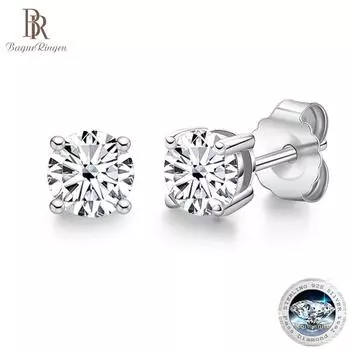 Серебряный комплект Bague Ringen S925 с муассанитом 1 карат/2 карата, классический наушник с четырьмя когтями, ежедневные аксессуары для поездок на работу 1ct белый