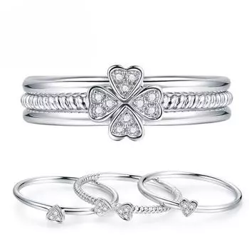 Серебряный комплект колец «три в одном» с четырьмя листами клевера, украшения для рук 12