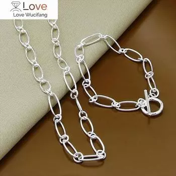 Серебряный комплект ювелирных изделий, ожерелье, браслет, набор для женщин, подарочные украшения для вечеринки