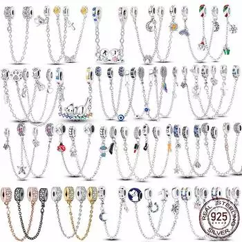 Серебряный кристалл Pav защитная цепочка с фиксированным зажимом, подвеска, подходит для женщин, браслет, серебряные украшения, подарок на день рождения CHINA