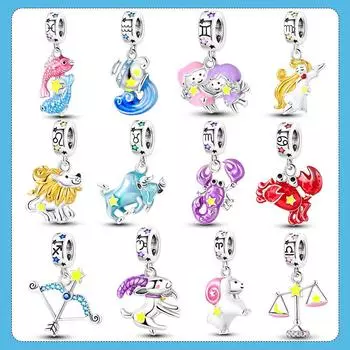 Серебряный кулон 925 пробы, 12 знаков зодиака, созвездия, подвески, модный стиль, браслет, ожерелье, женские украшения, подарки на день рождения
