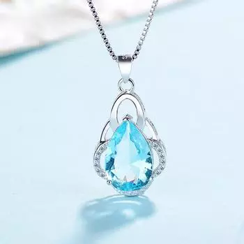 Серебряный кулон 925 пробы с подвеской «Средиземноморская синяя любовь» в том же модном корейском стиле