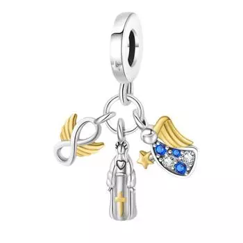 Серебряный кулон 925 пробы с религиозным ангелом-девой, набор из трех предметов, аксессуары в стиле «сделай сам», браслет из бисера