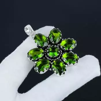 Серебряный кулон-цветок с драгоценным камнем перидот из серебра 925 пробы - дизайн груши ручной работы, повседневная бижутерия, подарок на День святого Валентина 2.36 зелёный