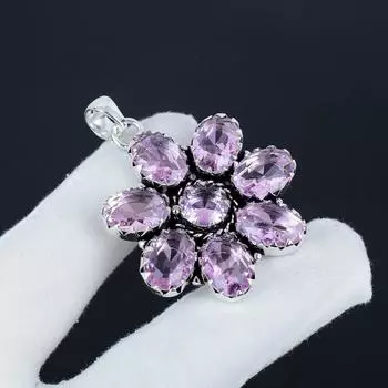 Серебряный кулон-цветок с розовым кунцитом из стерлингового серебра 925 пробы — дизайн в виде груши, повседневная бижутерия, подарок на вату 2.36 розовый