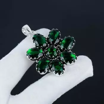 Серебряный кулон-цветок с зеленым турмалином из стерлингового серебра 925 пробы — грушевидный дизайн ручной работы, повседневная бижутерия, подарок на день рождения 2.36 зелёный