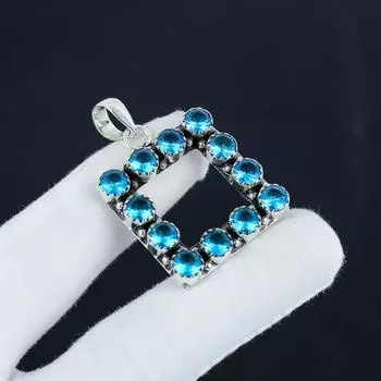 Серебряный кулон Danity с драгоценным камнем из голубого топаза 925 пробы — дизайн ручной работы, повседневное украшение, уникальный кулон в подарок на годовщину 2.30 синий