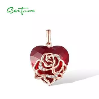 Серебряный кулон для женщин, чистое серебро 925 пробы, красные камни, белый фианит, романтическая роза, кулон в форме сердца, подарки, ювелирные изделия