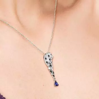 Серебряный кулон для женщин, подлинное серебро 925 пробы, леопардовая пантера, сверкающая черная шпинель, модные вечерние ювелирные украшения