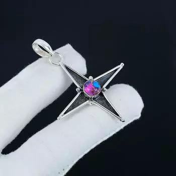 Серебряный кулон Kingman Pink Spiny Oyster Gemstone из стерлингового серебра 925 пробы — дизайн звезды ручной работы, повседневные украшения, уникальные дизайнерские кулоны 1.57 розовый