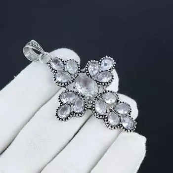 Серебряный кулон-крест с драгоценным камнем из белого топаза из стерлингового серебра 925 пробы — дизайн ручной работы в форме груши, повседневная бижутерия, подарок отцу на день рождения 2.95 белый