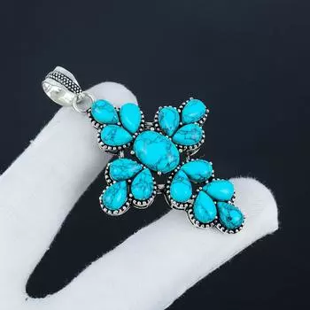 Серебряный кулон-крест с натуральным бирюзовым камнем из стерлингового серебра 925 пробы - дизайн груши ручной работы, повседневная одежда, подарок на день рождения 2.95 синий