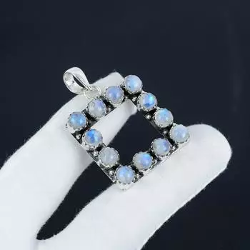 Серебряный кулон Rainbow Flasing Moonstonee Gemstone из стерлингового серебра 925 пробы — дизайн ручной работы, повседневные украшения, уникальный подарок-подвеска 2.30 белый