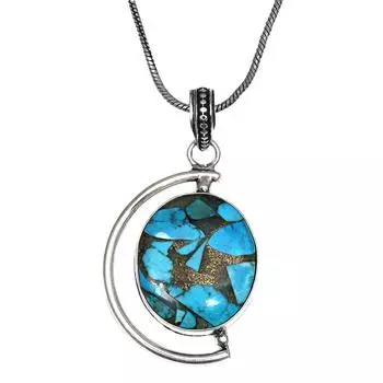 Серебряный кулон ручной работы для женщин унисекс из синего медного бирюзового золота 2