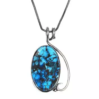 Серебряный кулон ручной работы с драгоценным камнем азурит-малахит для женщин унисекс 2