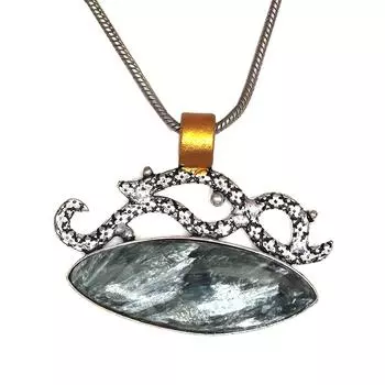 Серебряный кулон ручной работы с драгоценным камнем серафинит ко Дню матери 1,5 дюйма