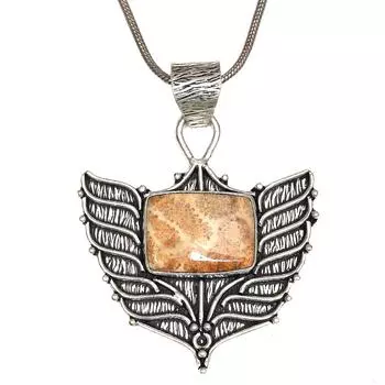 Серебряный кулон ручной работы с драгоценным камнем из ископаемого коралла на День матери 2,5 дюйма