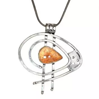 Серебряный кулон ручной работы с драгоценным камнем из ископаемого коралла на День матери 2,5 дюйма