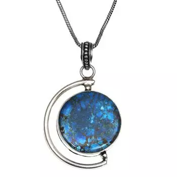 Серебряный кулон ручной работы с драгоценным камнем азурит-малахит для женщин унисекс 2