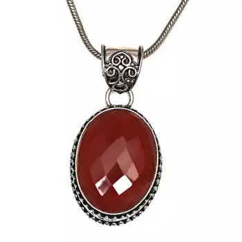Серебряный кулон ручной работы с красным ониксом на День матери, этнический, 1,75 дюйма