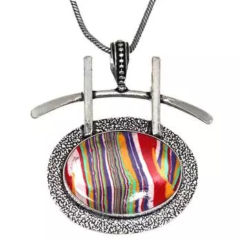 Серебряный кулон ручной работы с радужным кальциевым камнем для женщин и мужчин 2