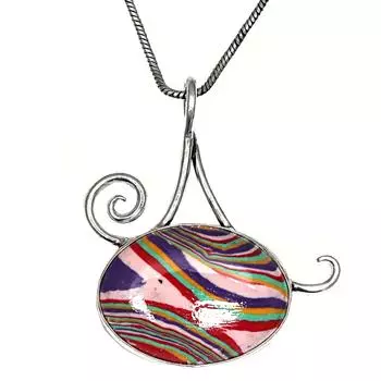 Серебряный кулон ручной работы с радужным кальциевым камнем для женщин и мужчин 2