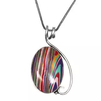 Серебряный кулон ручной работы с радужным кальциевым камнем для женщин и мужчин 2