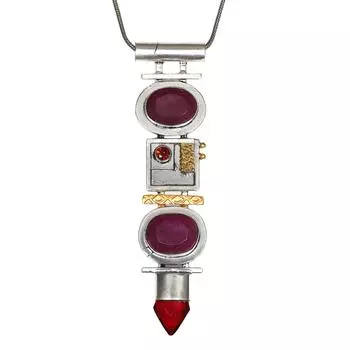Серебряный кулон ручной работы с рубиновым гранатом на День матери 4 дюйма