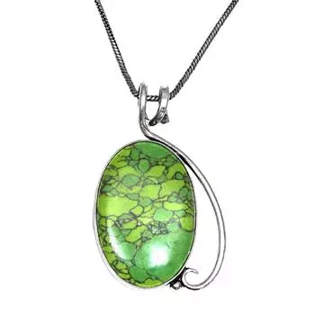 Серебряный кулон ручной работы с зеленым бирюзовым драгоценным камнем для женщин и мужчин 2
