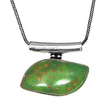 Серебряный кулон ручной работы с зеленым бирюзовым драгоценным камнем для женщин и мужчин 1