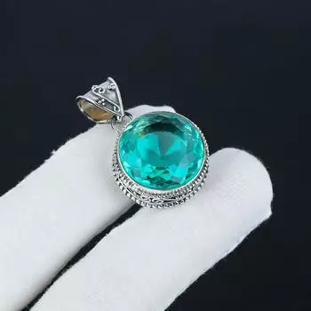 Серебряный кулон с аквамариновым камнем из стерлингового серебра 925 пробы — овальный дизайн ручной работы, повседневное украшение, подарок на день рождения 1.77 зелёный