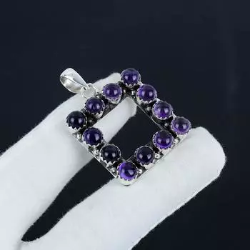 Серебряный кулон с аметистовым драгоценным камнем из серебра 925 пробы — дизайн ручной работы, повседневное украшение, уникальный кулон в подарок на годовщину 2.30 фиолетовый
