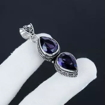 Серебряный кулон с аметистовым драгоценным камнем из серебра 925 пробы — дизайн груши ручной работы, повседневное украшение, подарок на день рождения 2.35 фиолетовый