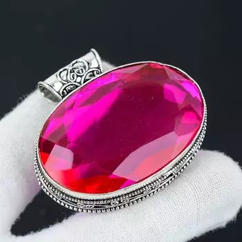 Серебряный кулон с большим розовым мистическим топазом из стерлингового серебра 925 пробы — дизайн ручной работы, повседневные украшения, уникальный кулон, подарок на День отца 36 розовый