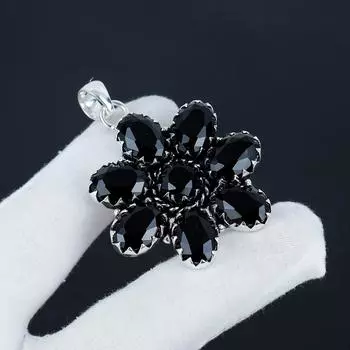 Серебряный кулон с цветком черной шпинели из стерлингового серебра 925 пробы - дизайн груши ручной работы, повседневная бижутерия, подарок на день рождения 2.36 чёрный