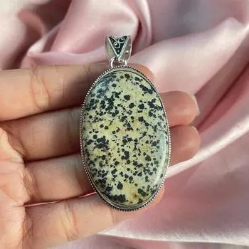 Серебряный кулон с далматинской яшмой и серебряной цепочкой, кулон ручной работы