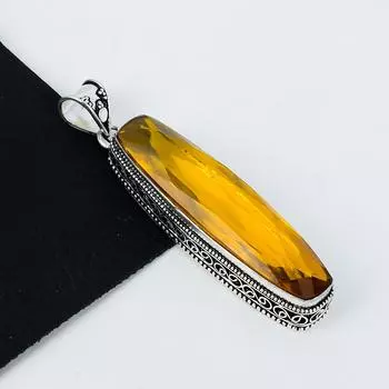 Серебряный кулон с длинным драгоценным камнем цитрин из стерлингового серебра 925 пробы — дизайн ручной работы, повседневные украшения, уникальные праздничные подарки с длинным кулоном цитрин 2.95 жёлтый