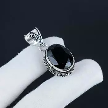 Серебряный кулон с драгоценным камнем аметист из стерлингового серебра 925 пробы — овальный дизайн ручной работы, повседневная бижутерия в подарок 1.95 чёрный